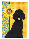 Summer Sunflowers Standard Black Poodle House Flag 28x40 Porch Sleeve Pole Decorative Outside Yard Banner Artwork Wall Hanging, Polyester