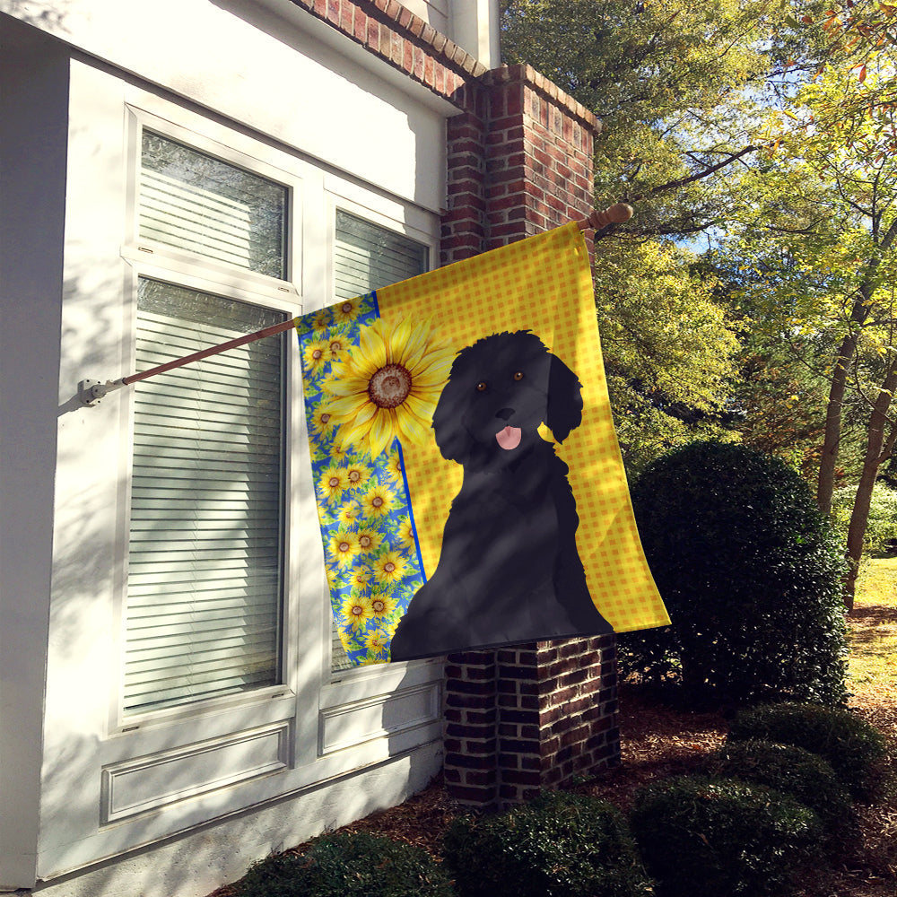 Summer Sunflowers Standard Black Poodle House Flag 28x40 Porch Sleeve Pole Decorative Outside Yard Banner Artwork Wall Hanging, Polyester