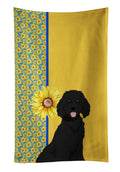 Summer Sunflowers Standard Black Poodle Kitchen Towel Velour Plush Front and Cotton Loop Back Machine Washable