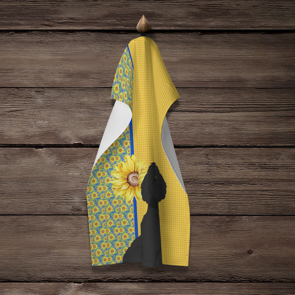 Summer Sunflowers Standard Black Poodle Kitchen Towel Velour Plush Front and Cotton Loop Back Machine Washable