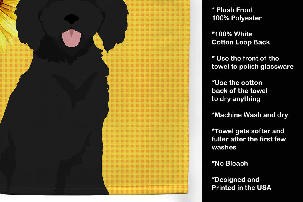 Summer Sunflowers Standard Black Poodle Kitchen Towel Velour Plush Front and Cotton Loop Back Machine Washable
