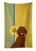 Summer Sunflowers Standard Red Poodle Kitchen Towel Velour Plush Front and Cotton Loop Back Machine Washable