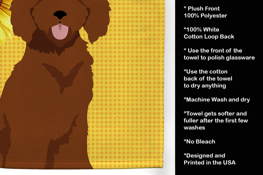 Summer Sunflowers Standard Red Poodle Kitchen Towel Velour Plush Front and Cotton Loop Back Machine Washable