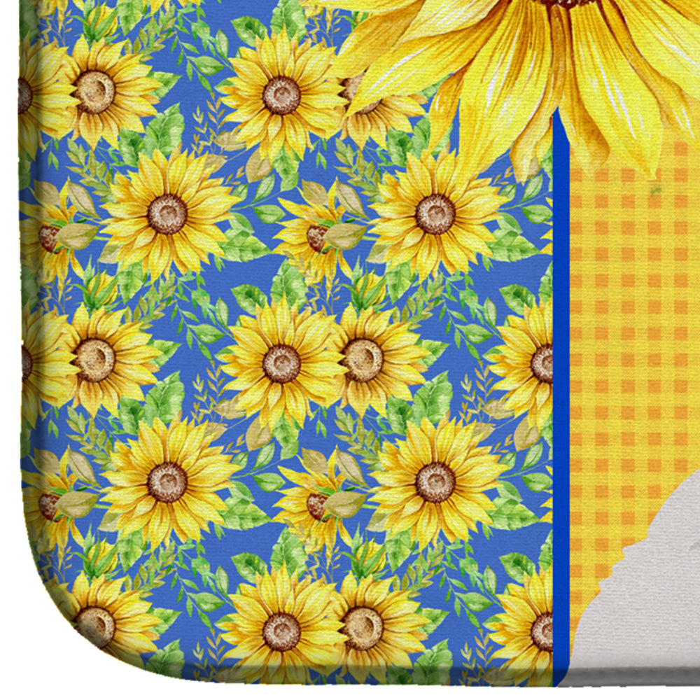 Summer Sunflowers Standard White Poodle Dish Drying Mat Absorbent Dish Drying Mat Pad for Kitchen Counter Dish Drainer Mat for Countertop, 14 x 21", Multicolor