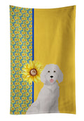 Summer Sunflowers Standard White Poodle Kitchen Towel Velour Plush Front and Cotton Loop Back Machine Washable