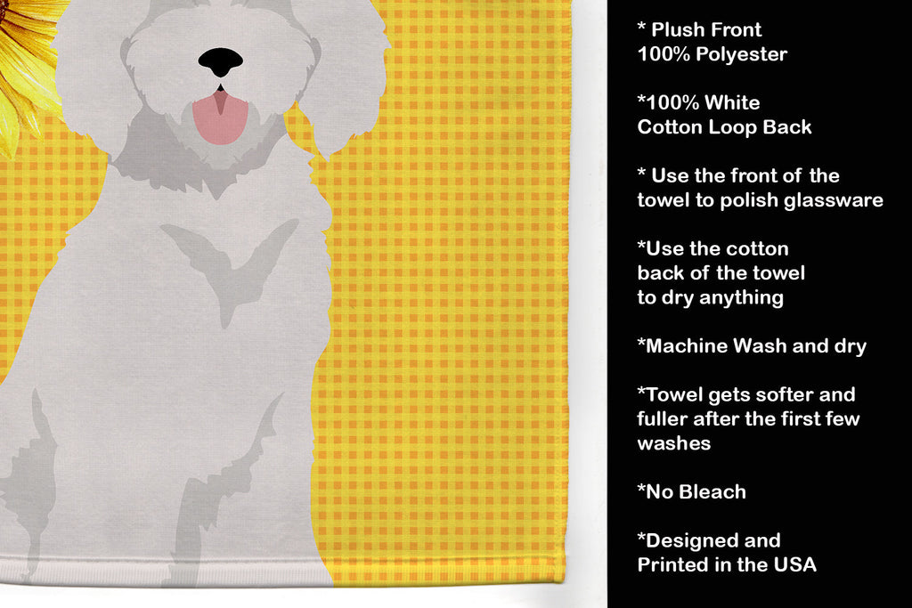 Summer Sunflowers Standard White Poodle Kitchen Towel Velour Plush Front and Cotton Loop Back Machine Washable