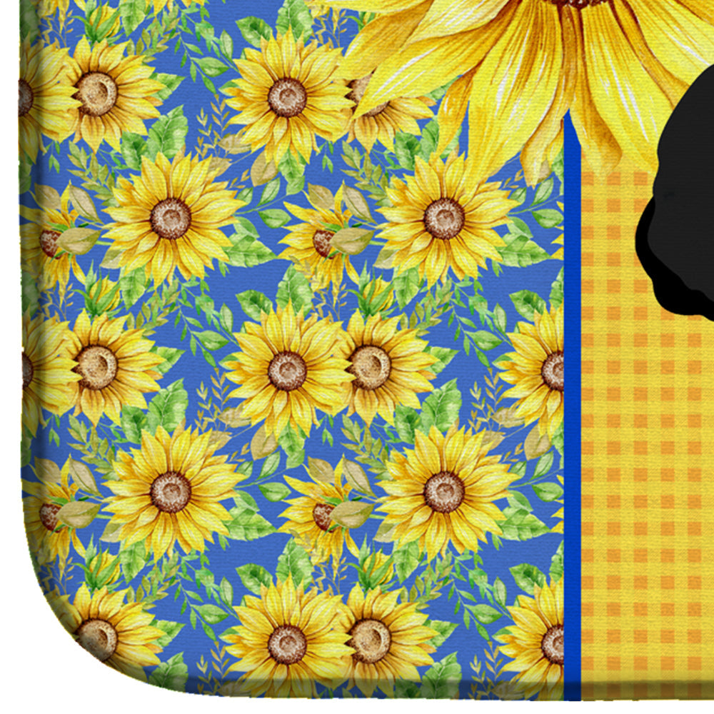 Summer Sunflowers Toy Black Poodle Dish Drying Mat Absorbent Dish Drying Mat Pad for Kitchen Counter Dish Drainer Mat for Countertop, 14 x 21", Multicolor