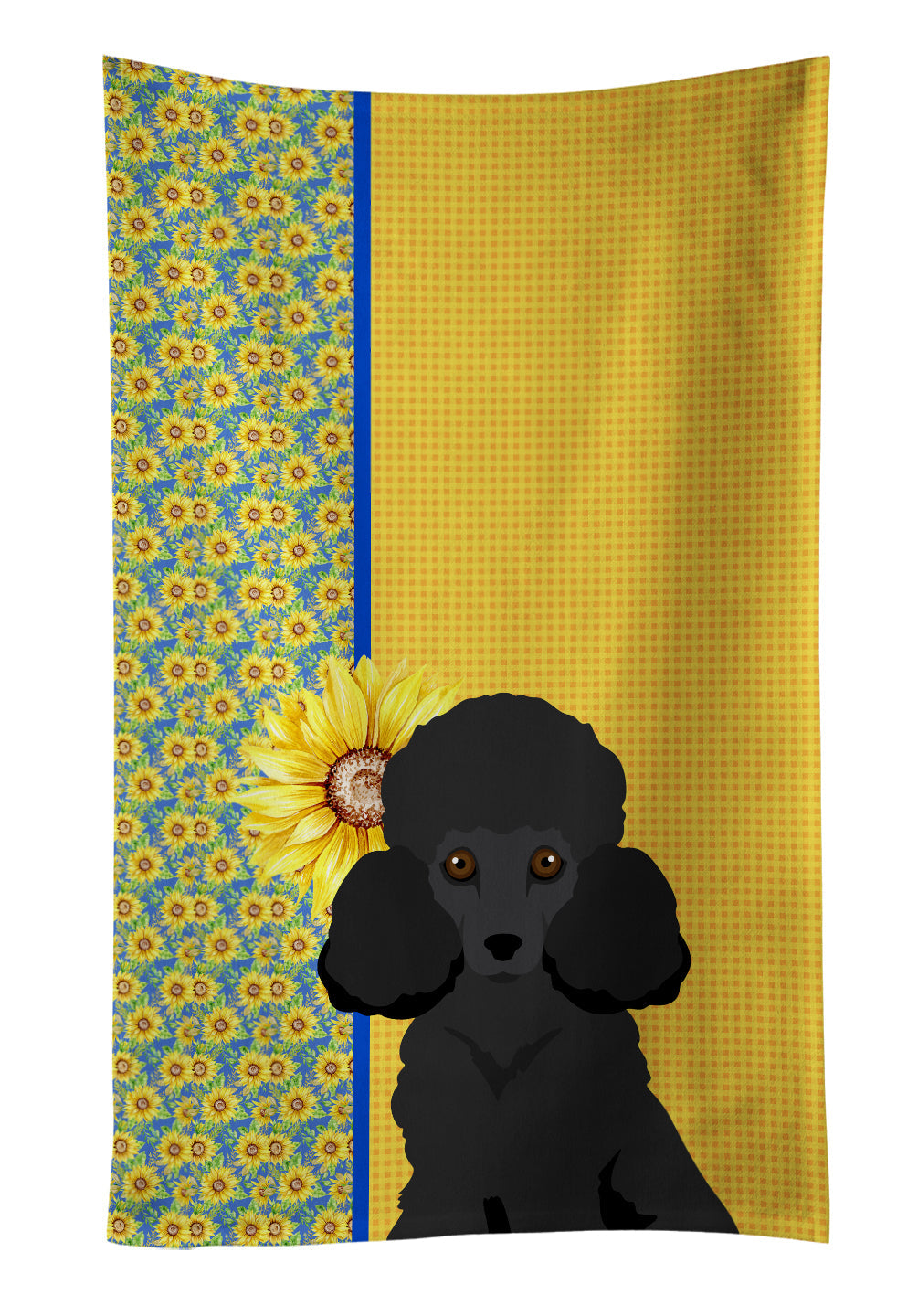 Summer Sunflowers Toy Black Poodle Kitchen Towel Velour Plush Front and Cotton Loop Back Machine Washable