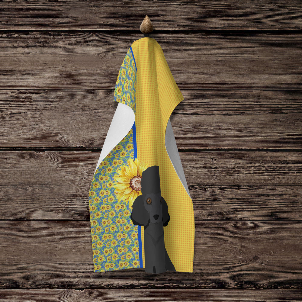 Summer Sunflowers Toy Black Poodle Kitchen Towel Velour Plush Front and Cotton Loop Back Machine Washable