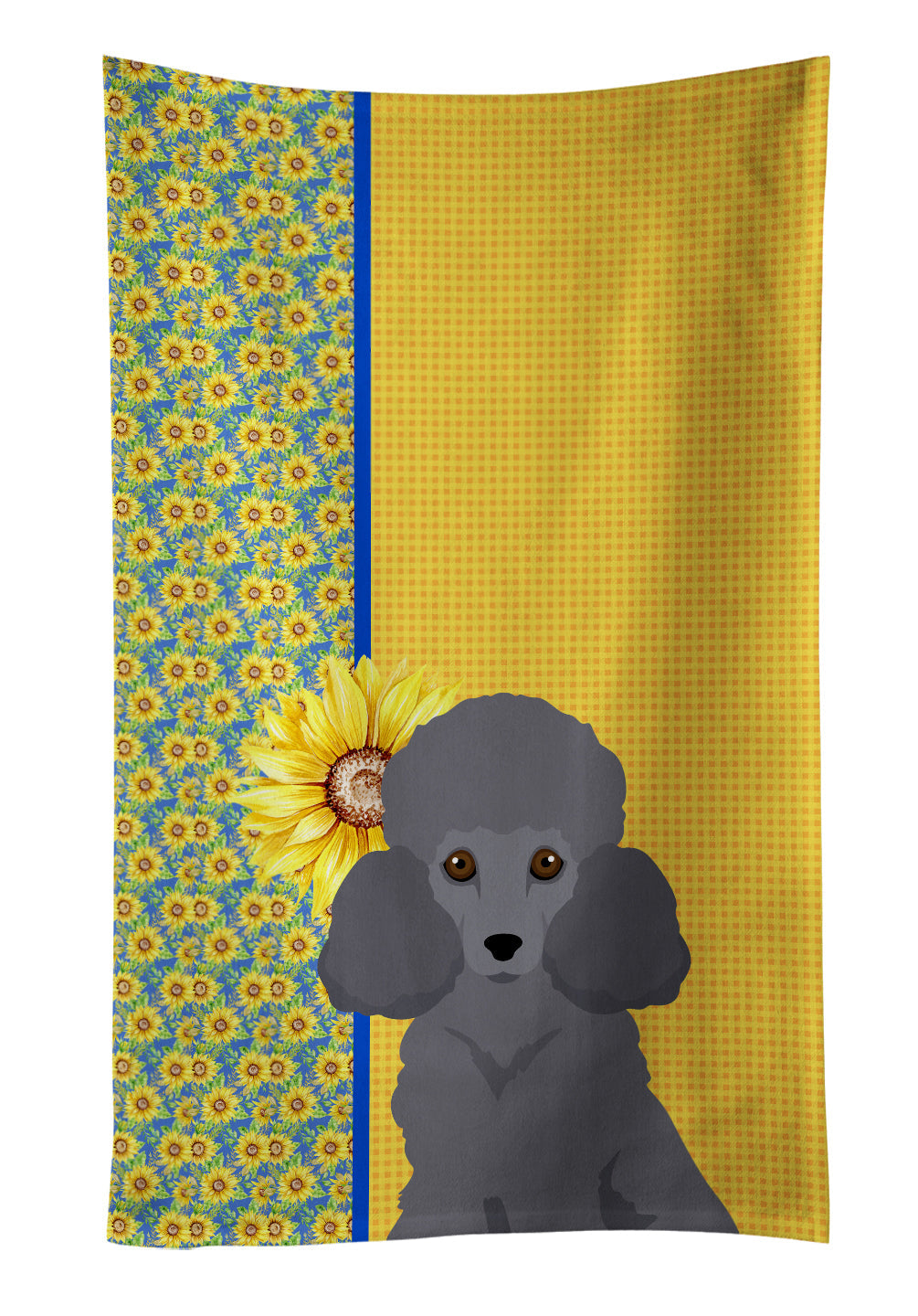 Summer Sunflowers Toy Grey Poodle Kitchen Towel Velour Plush Front and Cotton Loop Back Machine Washable