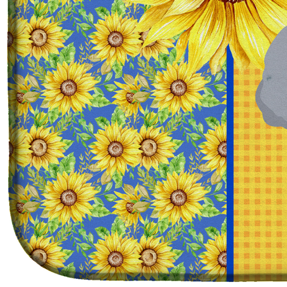 Summer Sunflowers Toy Silver Poodle Dish Drying Mat Absorbent Dish Drying Mat Pad for Kitchen Counter Dish Drainer Mat for Countertop, 14 x 21", Multicolor