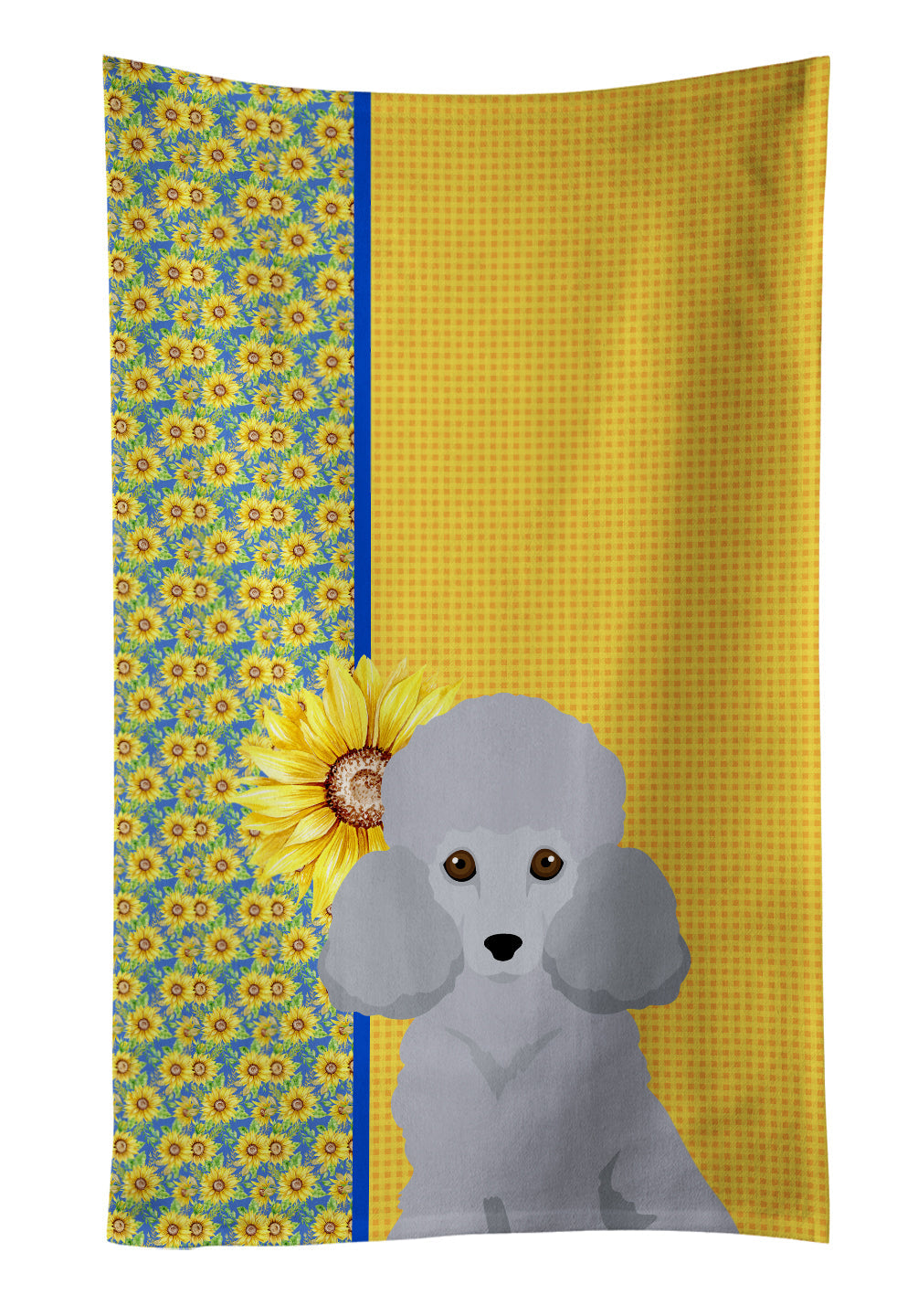 Summer Sunflowers Toy Silver Poodle Kitchen Towel Velour Plush Front and Cotton Loop Back Machine Washable
