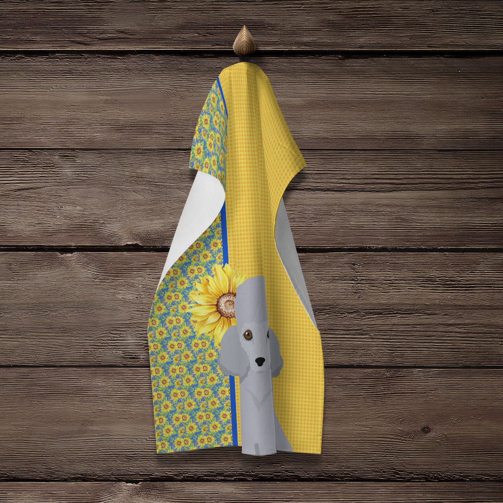 Summer Sunflowers Toy Silver Poodle Kitchen Towel Velour Plush Front and Cotton Loop Back Machine Washable