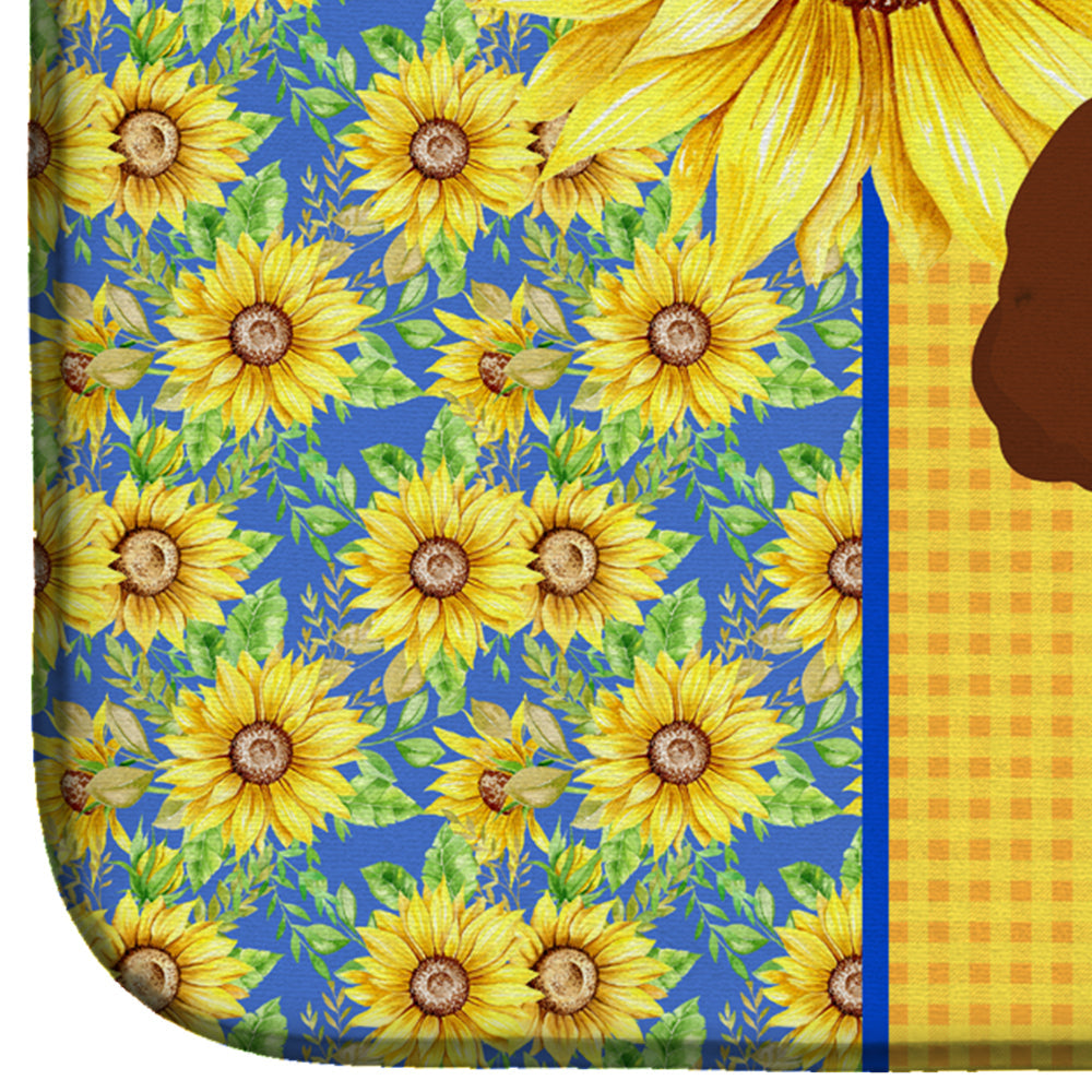 Summer Sunflowers Toy Red Poodle Dish Drying Mat Absorbent Dish Drying Mat Pad for Kitchen Counter Dish Drainer Mat for Countertop, 14 x 21", Multicolor