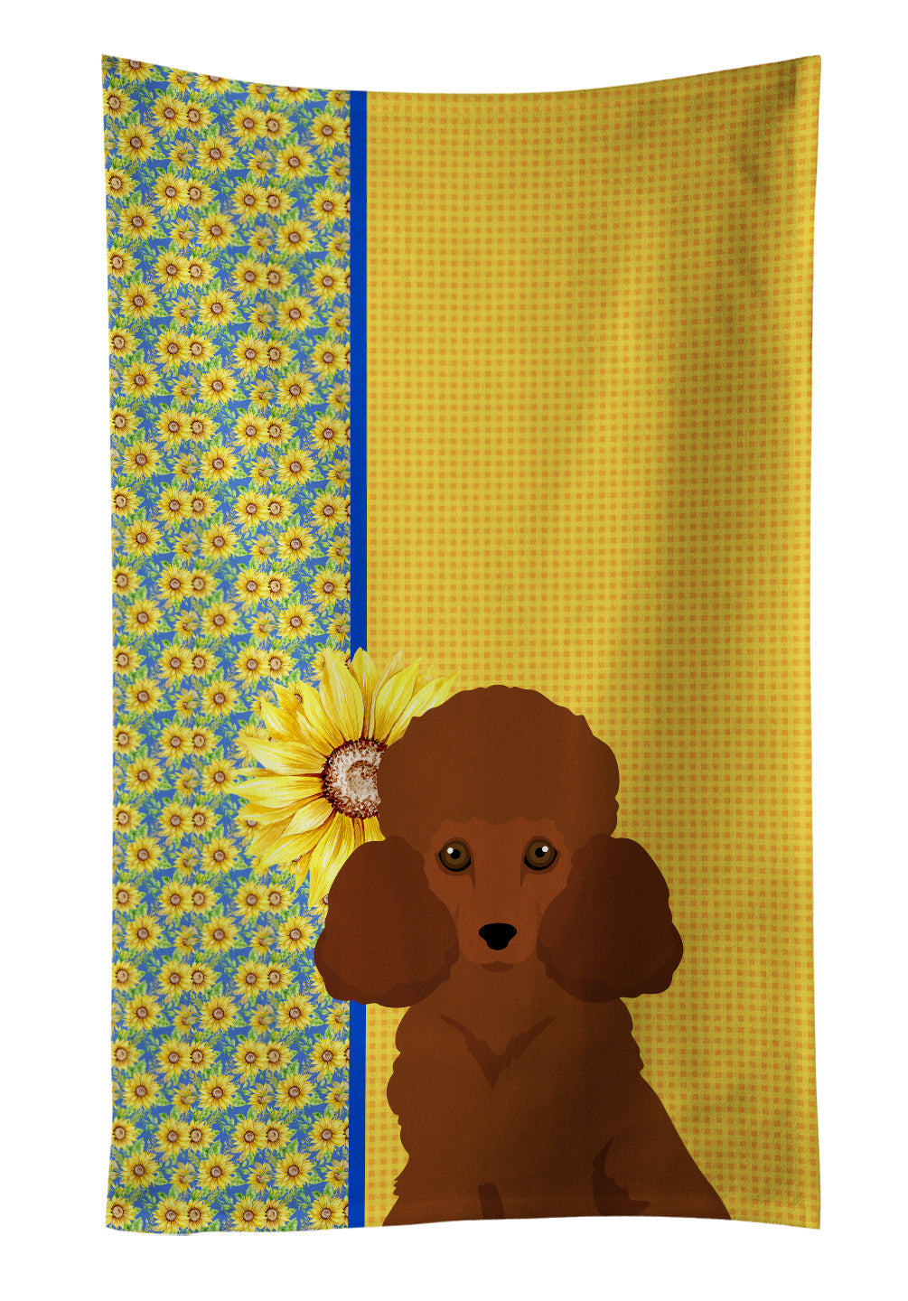 Summer Sunflowers Toy Red Poodle Kitchen Towel Velour Plush Front and Cotton Loop Back Machine Washable