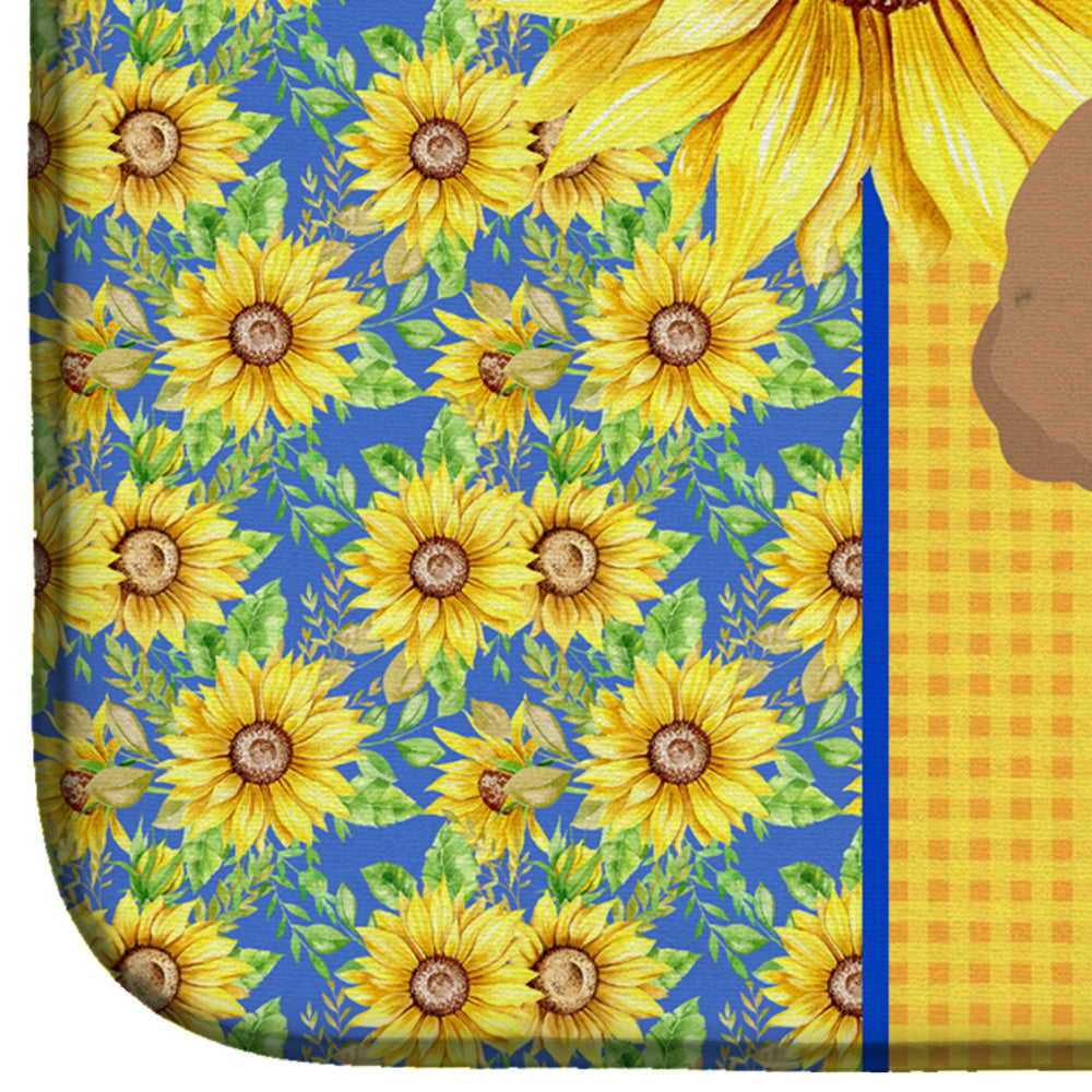 Summer Sunflowers Toy Apricot Poodle Dish Drying Mat Absorbent Dish Drying Mat Pad for Kitchen Counter Dish Drainer Mat for Countertop, 14 x 21", Multicolor