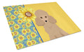 Summer Sunflowers Toy Apricot Poodle Cutting Board Tempered Glass Kitchen Cutting Surface, Heat Resistant Chopping, Non-Slip Feet, Food Prep & Serving