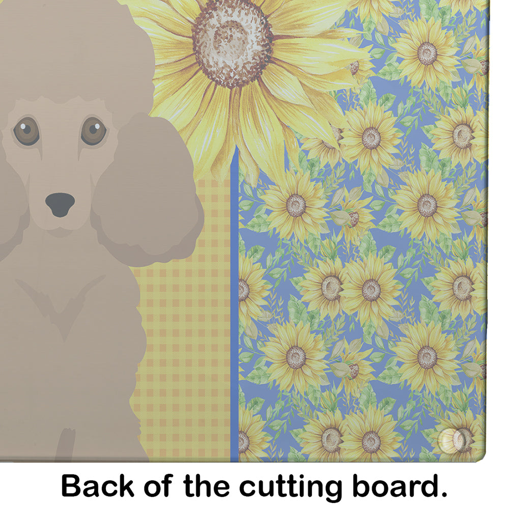 Summer Sunflowers Toy Apricot Poodle Cutting Board Tempered Glass Kitchen Cutting Surface, Heat Resistant Chopping, Non-Slip Feet, Food Prep & Serving