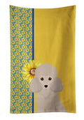 Summer Sunflowers Toy Cream Poodle Kitchen Towel Velour Plush Front and Cotton Loop Back Machine Washable