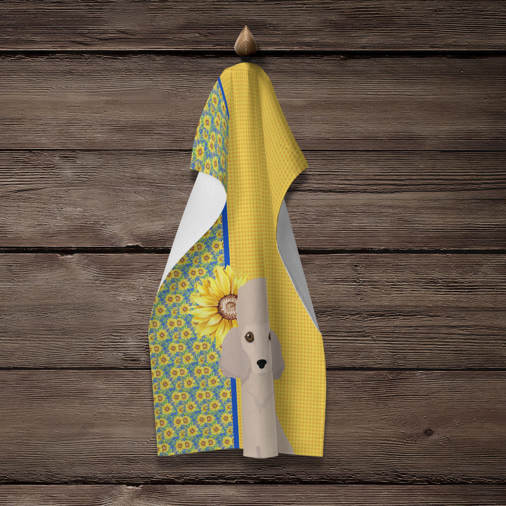 Summer Sunflowers Toy Cream Poodle Kitchen Towel Velour Plush Front and Cotton Loop Back Machine Washable