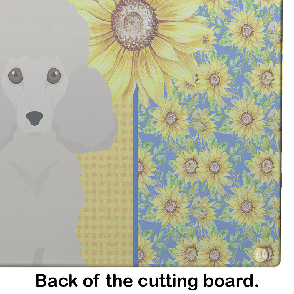 Summer Sunflowers Toy Cream Poodle Cutting Board Tempered Glass Kitchen Cutting Surface, Heat Resistant Chopping, Non-Slip Feet, Food Prep & Serving