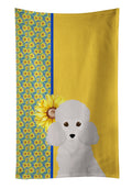 Summer Sunflowers Toy White Poodle Kitchen Towel Velour Plush Front and Cotton Loop Back Machine Washable