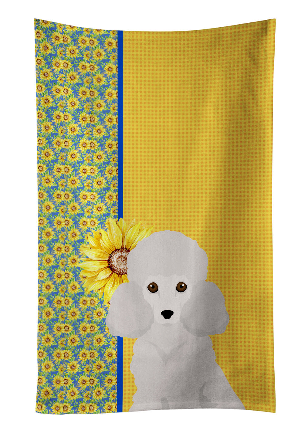 Summer Sunflowers Toy White Poodle Kitchen Towel Velour Plush Front and Cotton Loop Back Machine Washable
