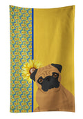 Summer Sunflowers Apricot Pug Kitchen Towel Velour Plush Front and Cotton Loop Back Machine Washable