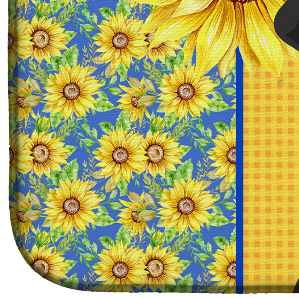 Summer Sunflowers Black Pug Dish Drying Mat Absorbent Dish Drying Mat Pad for Kitchen Counter Dish Drainer Mat for Countertop, 14 x 21", Multicolor
