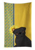 Summer Sunflowers Black Pug Kitchen Towel Velour Plush Front and Cotton Loop Back Machine Washable