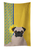 Summer Sunflowers Fawn Pug Kitchen Towel Velour Plush Front and Cotton Loop Back Machine Washable