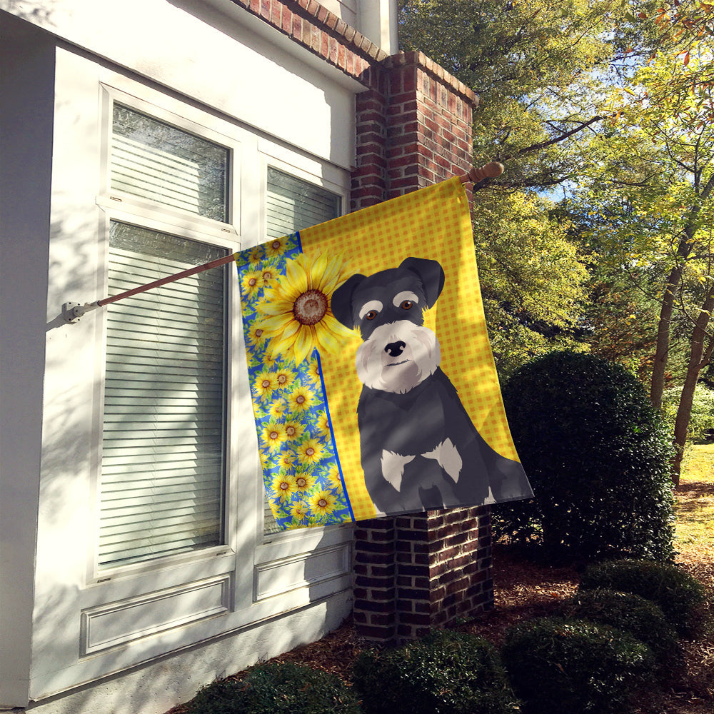 Summer Sunflowers Black and Silver Natural Ears Schnauzer House Flag 28x40 Porch Sleeve Pole Decorative Outside Yard Banner Artwork Wall Hanging, Polyester