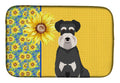 Summer Sunflowers Black and Silver Natural Ears Schnauzer Dish Drying Mat Absorbent Dish Drying Mat Pad for Kitchen Counter Dish Drainer Mat for Countertop, 14 x 21", Multicolor