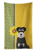 Summer Sunflowers Black and Silver Natural Ears Schnauzer Kitchen Towel Velour Plush Front and Cotton Loop Back Machine Washable