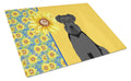 Summer Sunflowers Black Natural Ears Schnauzer Cutting Board Tempered Glass Kitchen Cutting Surface, Heat Resistant Chopping, Non-Slip Feet, Food Prep & Serving