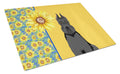 Summer Sunflowers Black Schnauzer Cutting Board Tempered Glass Kitchen Cutting Surface, Heat Resistant Chopping, Non-Slip Feet, Food Prep & Serving