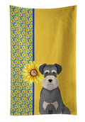 Summer Sunflowers Salt Pepper Natural Ears Schnauzer Kitchen Towel Velour Plush Front and Cotton Loop Back Machine Washable