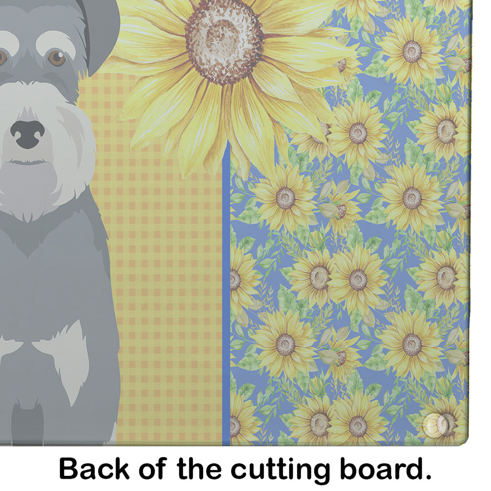 Summer Sunflowers Salt Pepper Natural Ears Schnauzer Cutting Board Tempered Glass Kitchen Cutting Surface, Heat Resistant Chopping, Non-Slip Feet, Food Prep & Serving