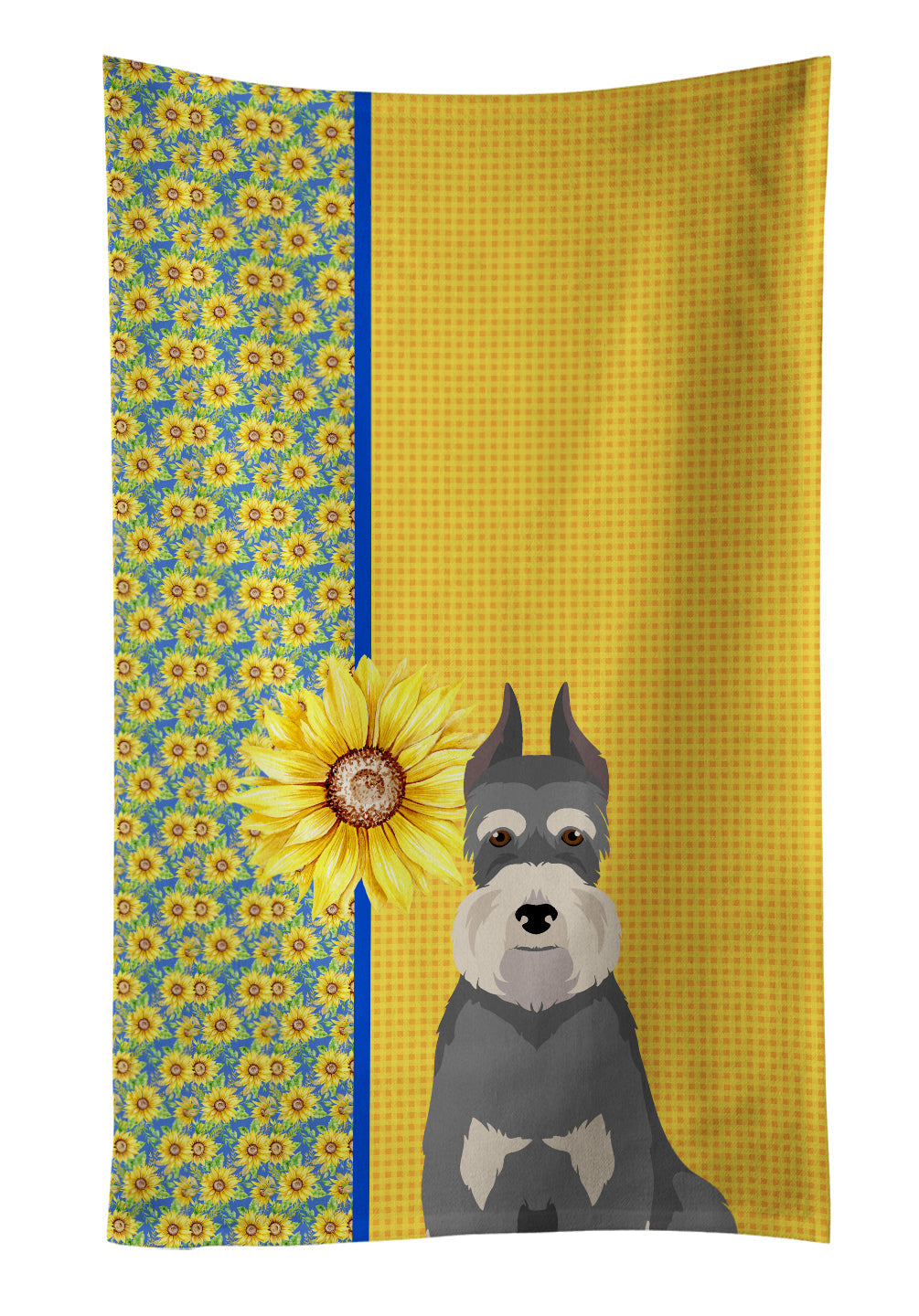 Summer Sunflowers Salt Pepper Schnauzer Kitchen Towel Velour Plush Front and Cotton Loop Back Machine Washable