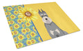Summer Sunflowers Salt Pepper Schnauzer Cutting Board Tempered Glass Kitchen Cutting Surface, Heat Resistant Chopping, Non-Slip Feet, Food Prep & Serving