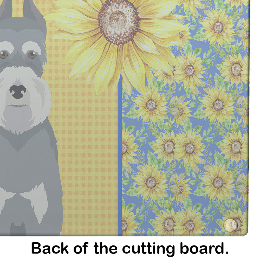 Summer Sunflowers Salt Pepper Schnauzer Cutting Board Tempered Glass Kitchen Cutting Surface, Heat Resistant Chopping, Non-Slip Feet, Food Prep & Serving