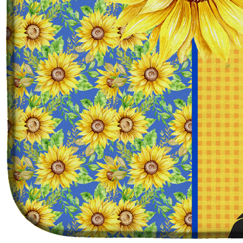 Summer Sunflowers Black Scottish Terrier Dish Drying Mat Absorbent Dish Drying Mat Pad for Kitchen Counter Dish Drainer Mat for Countertop, 14 x 21", Multicolor
