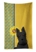 Summer Sunflowers Black Scottish Terrier Kitchen Towel Velour Plush Front and Cotton Loop Back Machine Washable