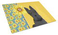 Summer Sunflowers Black Scottish Terrier Cutting Board Tempered Glass Kitchen Cutting Surface, Heat Resistant Chopping, Non-Slip Feet, Food Prep & Serving
