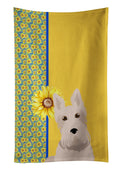 Summer Sunflowers Wheaten Scottish Terrier Kitchen Towel Velour Plush Front and Cotton Loop Back Machine Washable