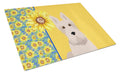 Summer Sunflowers Wheaten Scottish Terrier Cutting Board Tempered Glass Kitchen Cutting Surface, Heat Resistant Chopping, Non-Slip Feet, Food Prep & Serving