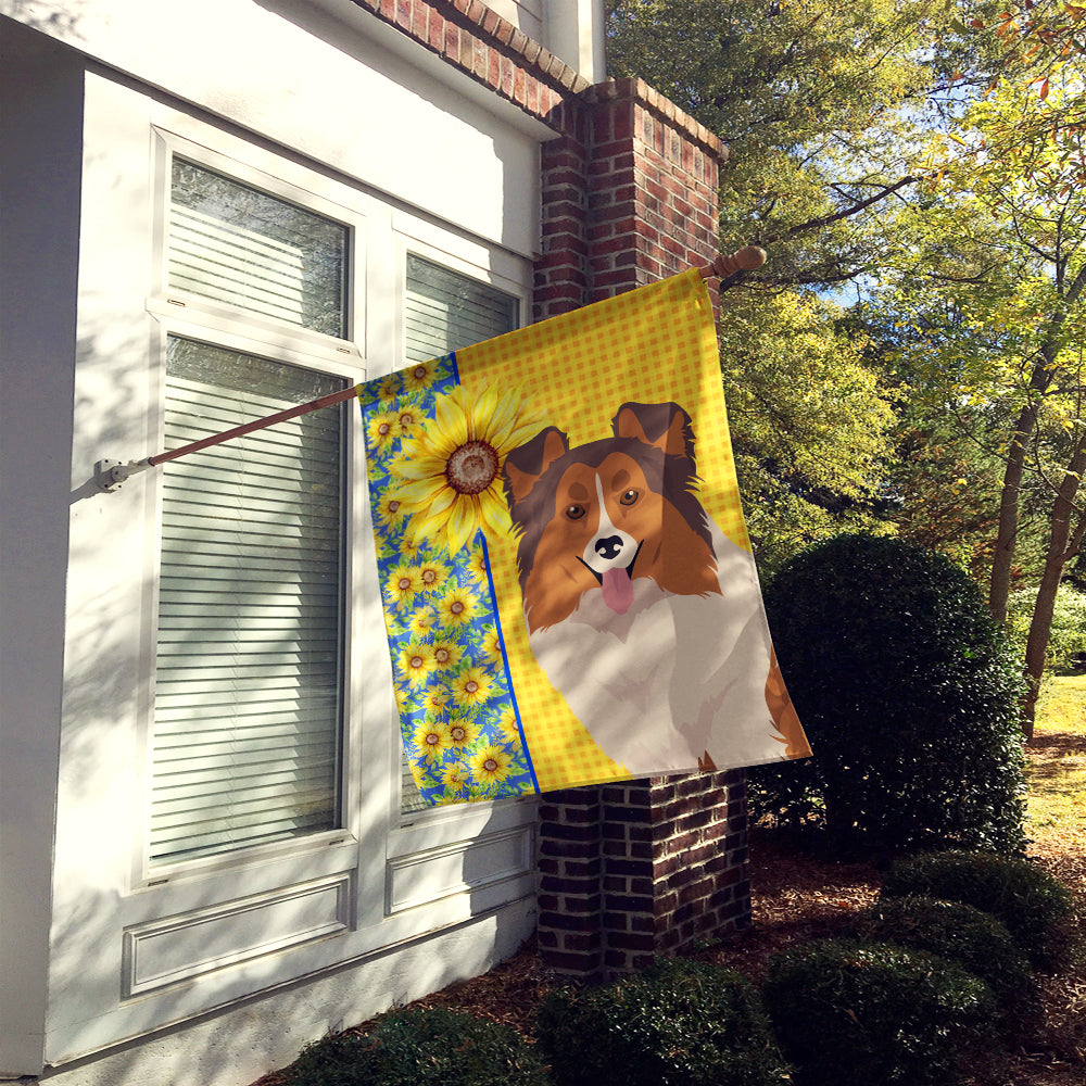 Summer Sunflowers Sable Sheltie House Flag 28x40 Porch Sleeve Pole Decorative Outside Yard Banner Artwork Wall Hanging, Polyester