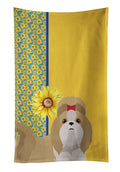 Summer Sunflowers Gold and White Shih Tzu Kitchen Towel Velour Plush Front and Cotton Loop Back Machine Washable