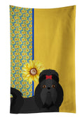Summer Sunflowers Black Shih Tzu Kitchen Towel Velour Plush Front and Cotton Loop Back Machine Washable