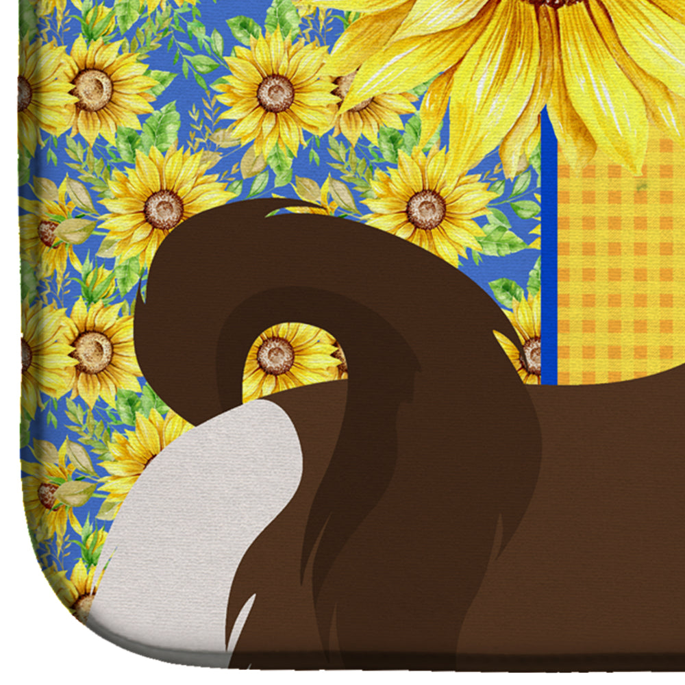 Summer Sunflowers Liver and White Shih Tzu Dish Drying Mat Absorbent Dish Drying Mat Pad for Kitchen Counter Dish Drainer Mat for Countertop, 14 x 21", Multicolor